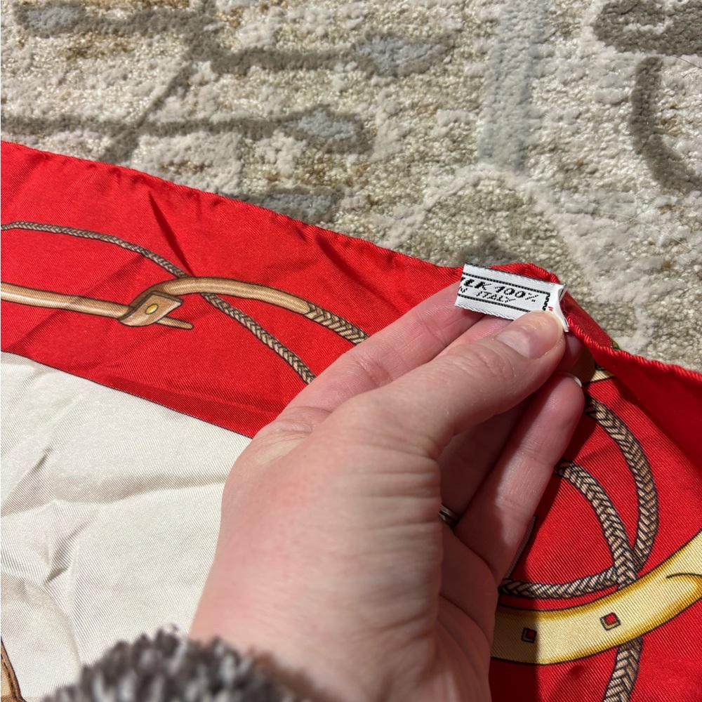 Celine Red and White Equestrian Scarf - Picture 4 of 8